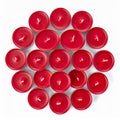 Group of Red Tea Light Candles Isolated on White Background Top View Royalty Free Stock Photo