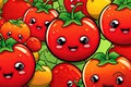 a group of red tomatoes with faces and eyes on them. generative ai