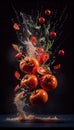 Group of Red Tomatoes Vegetable Creatively Falling-Dripping Flying or Splashing on Black Background AI Generative Royalty Free Stock Photo