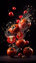 Group of Red Tomatoes Vegetable Creatively Falling-Dripping Flying or Splashing on Black Background Generative AI Royalty Free Stock Photo
