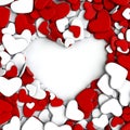 Group red and white hearts on white background