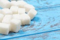 Group of refined white sugar cubes close up Royalty Free Stock Photo