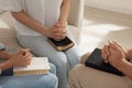 Group of religious people with Bibles praying together indoors, closeup Royalty Free Stock Photo