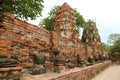 Group of the Remains of Headless Buddha Images at Wat Mahathat Ancient Temple in Ayutthaya Historical Park, Thailand