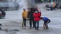 Group of rescuers extinguish burning stuntman. Part 3 of 3