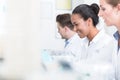 Group of researchers during work on devices in laboratory Royalty Free Stock Photo