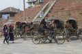 Group of rickshaws by the street of Durbar Square in Kathmandu, Nepal