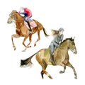girl and man riding their horses watercolor vector illustration