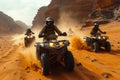 Group riding ATVs in desert, enjoying outdoor recreation in ecoregion