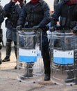 Group of riot cops with batons and shields during security check Royalty Free Stock Photo
