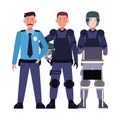 Group of riot polices with uniforms characters