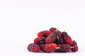 Group of ripe mulberries on white background healthy mulberry fruit food isolated Royalty Free Stock Photo