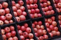 group of ripe pomegranates in boxes for sell in a stall Royalty Free Stock Photo