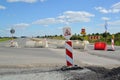 Group of road signs, barriers and road detour Royalty Free Stock Photo
