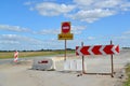 Group of road signs, barriers and road detour Royalty Free Stock Photo