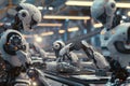 Group of robot machine working together at production line in factory. AIG42.