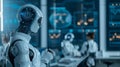 Group of Robots Analyzing Data on Computer Screen