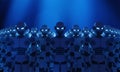 Group of robots on blue background, artificial intelligence