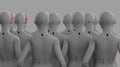 Group of robots in female image standing