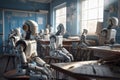 Group of robots learn in the classroom created by generative AI