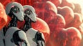 A group of robots standing next to each other. Suitable for technology concepts