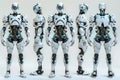 A group of robots standing next to each other. Suitable for technology and robotics concepts