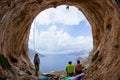 Group of rock climbers in cave