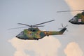 Group of Romanian Air Force IAR 330 Puma helicopters performing a demonstration flight at Timisoara Airshow