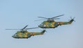 Group of Romanian Air Force IAR 330 Puma helicopters performing a demonstration flight at Timisoara Airshow