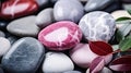 a group of round stones with red and grey stones Royalty Free Stock Photo