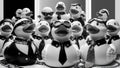A group of rubber ducks wearing ties and sunglasses are arranged in a row, AI Royalty Free Stock Photo