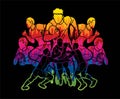 Group of Rugby players action cartoon graphic