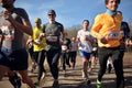 group of runners amateur marathon in the city park dnepropetrovsk city november Royalty Free Stock Photo