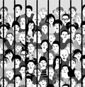 Group sad kids bars of juvenile justice in orphanage black and white