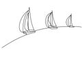 Sailboats under full sail at sea. Sailing logo. Continuous one line drawing. Royalty Free Stock Photo