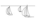 Sailboats under full sail at sea. Sailing logo. Continuous one line drawing. Royalty Free Stock Photo