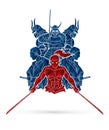 Group of Samurai, Ready to fight action cartoon graphic vector. Royalty Free Stock Photo