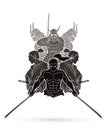 Group of Samurai, Ready to fight action cartoon graphic vector Royalty Free Stock Photo