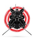 Group of Samurai, Ready to fight action composition graphic vector Royalty Free Stock Photo