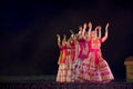Group of Sattriya Dancers performing Sattriya Dance on stage at Konark Temple, Odisha, India.An assamese classical indian dance.
