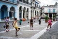 Group of school children have PE lesson