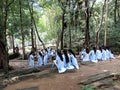 Group of school girls enjoying picnic at Vazhachal Falls, Thrissur, Kerala