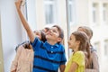 Group of school kids taking selfie with smartphone Royalty Free Stock Photo