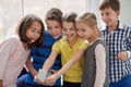Group of school kids taking selfie with smartphone Royalty Free Stock Photo