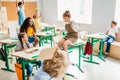 group of schoolchildren having fun at classroom Royalty Free Stock Photo