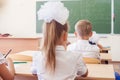 Group of schoolchildren at school classroom sitting at desk Royalty Free Stock Photo