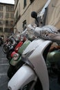 Group of scooters in line in Firence, Italy. Royalty Free Stock Photo