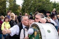 A group of Scottish drummers have fun after the parade