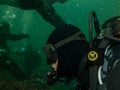 A group of scuba divers makes a safety stop at 5 meters at the end of a scuba dive. Picture from the Weather Islands Royalty Free Stock Photo