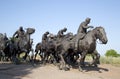 Group sculpture in Centennial Land Run Monument sunset, city Oklahoma USA.